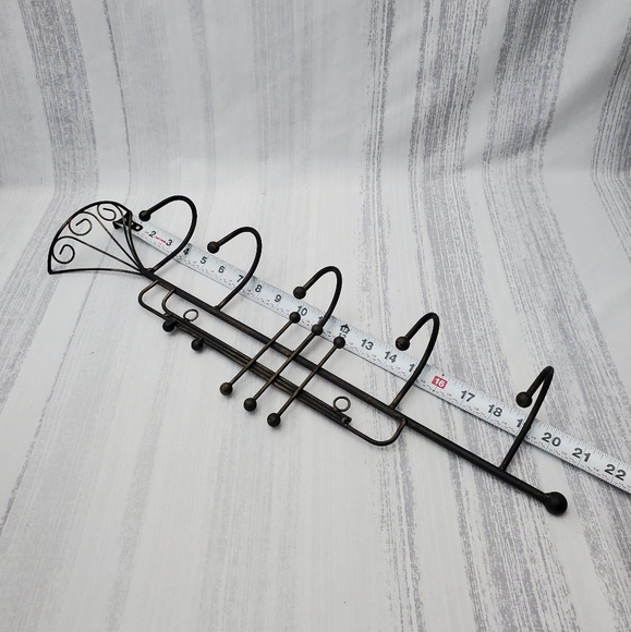 DecorativeIron Trumpet Shape Wall Hook Black w/hints of gold. 21" long - Picture 7 of 9